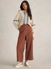 White Stuff Brown Romy Wide Leg Cropped Trousers - Image 3 of 6