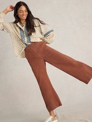 White Stuff Brown Romy Wide Leg Cropped Trousers - Image 4 of 6