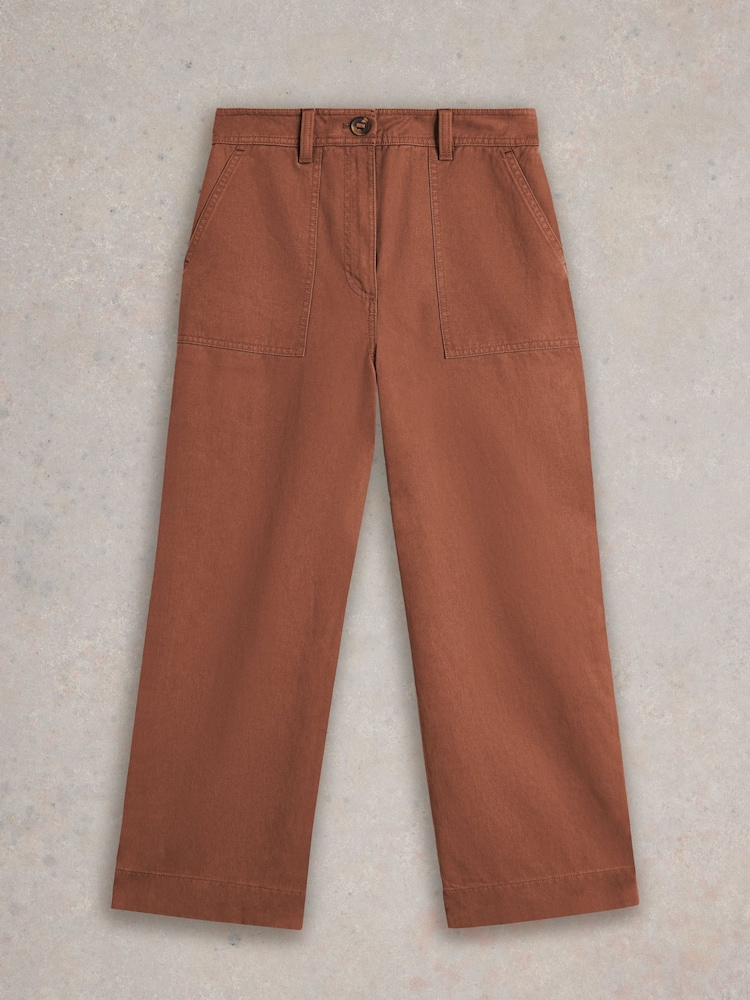 White Stuff Brown Romy Wide Leg Cropped Trousers - Image 5 of 6