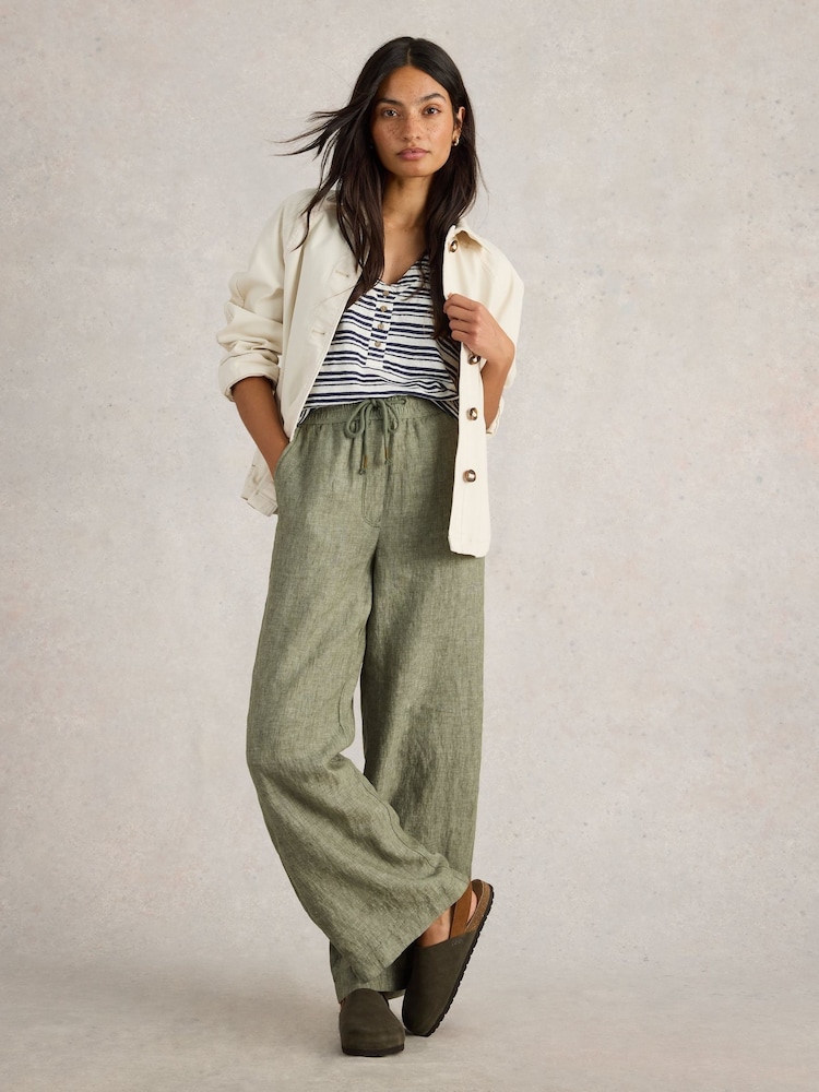 White Stuff Green Belle Linen Wide Leg Trousers - Image 1 of 6
