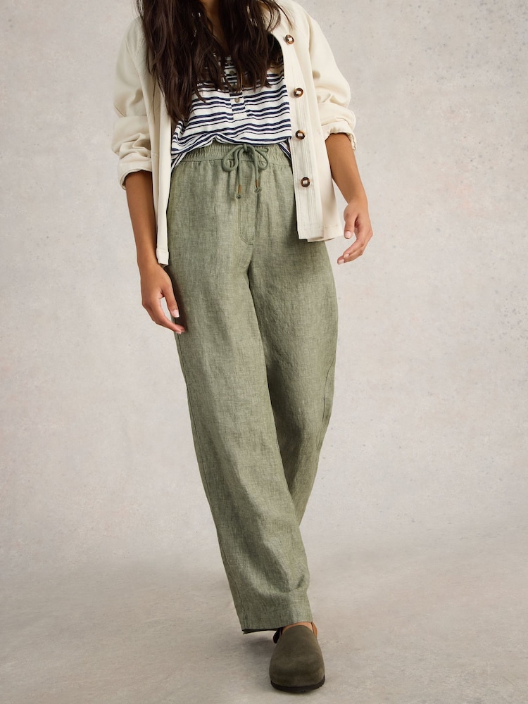 White Stuff Green Belle Linen Wide Leg Trousers - Image 2 of 6