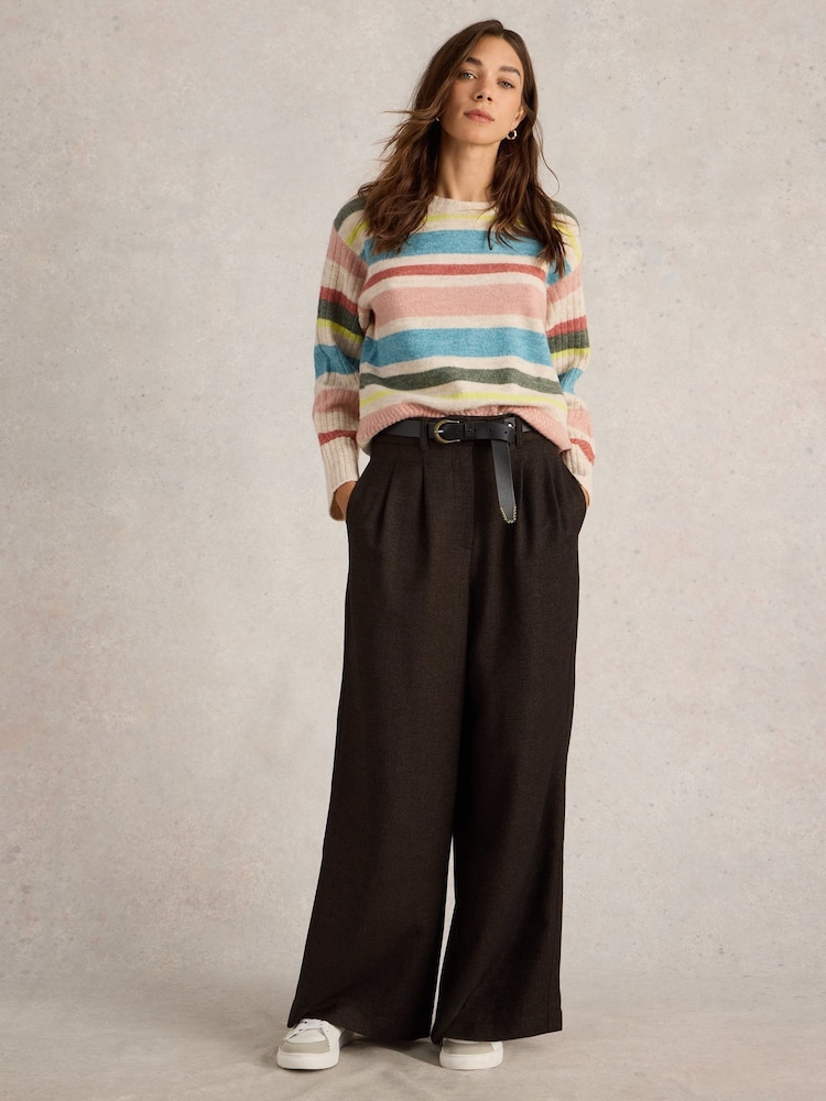 White Stuff Brown Sasha Tweedy Wide Leg Trousers - Image 1 of 6