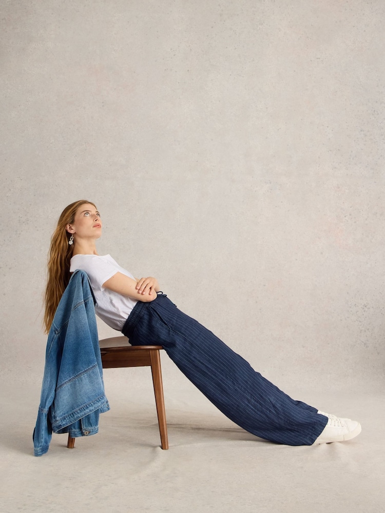 White Stuff Blue Belle Linen Wide Leg Trousers - Image 4 of 6