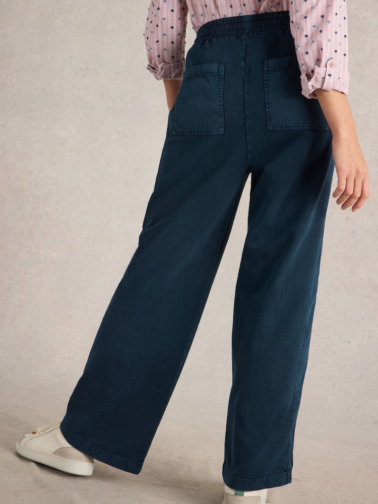 White Stuff Blue Ava Wide Leg Jersey 100% Cotton Joggers - Image 2 of 6