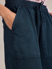 White Stuff Blue Ava Wide Leg Jersey 100% Cotton Joggers - Image 4 of 6