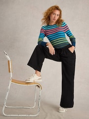 White Stuff Black Ava Wide Leg Jersey 100% Cotton Joggers - Image 4 of 6