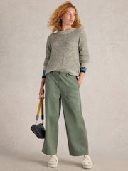 White Stuff Green Romy Wide Leg Cropped Trousers - Image 1 of 6