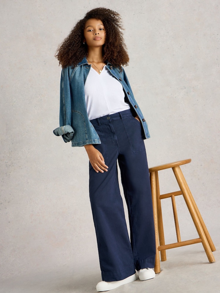 White Stuff Blue Twister Chino Wide Leg Trousers - Image 2 of 6