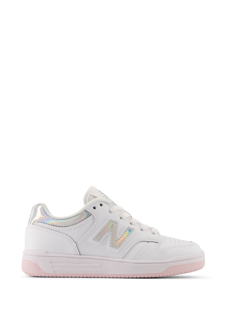 New Balance White/Silver Girls 480 Trainers - Image 2 of 7