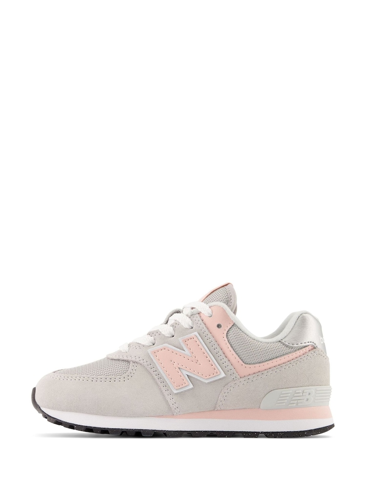 New Balance Grey/Pink/White Girls 574 Trainers - Image 2 of 6