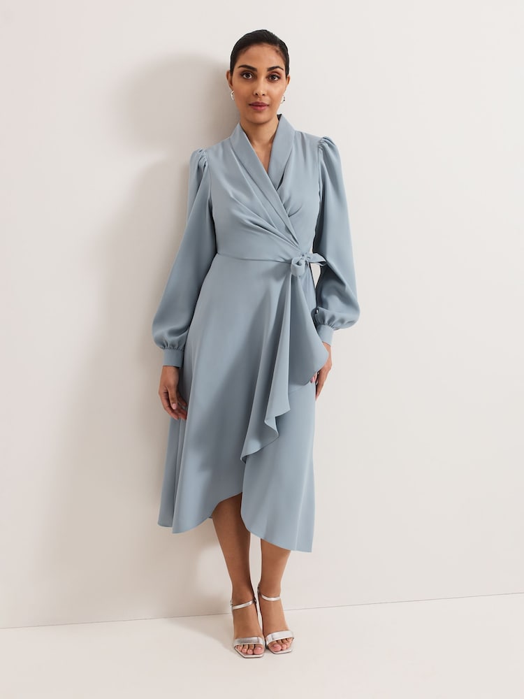 Phase Eight Blue Petite Phillippa Wrap Midi Dress - Image 1 of 7