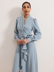 Phase Eight Blue Petite Phillippa Wrap Midi Dress - Image 4 of 7