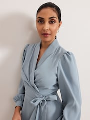 Phase Eight Blue Petite Phillippa Wrap Midi Dress - Image 6 of 7