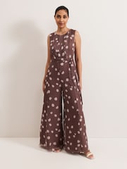 Phase Eight Brown Petite Maxine Spot Chiffon Jumpsuit - Image 1 of 6