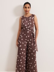 Phase Eight Brown Petite Maxine Spot Chiffon Jumpsuit - Image 3 of 6