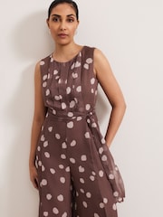 Phase Eight Brown Petite Maxine Spot Chiffon Jumpsuit - Image 5 of 6