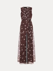 Phase Eight Brown Petite Maxine Spot Chiffon Jumpsuit - Image 6 of 6