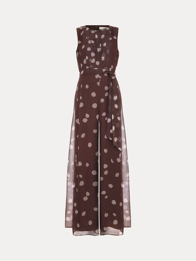 Phase Eight Brown Petite Maxine Spot Chiffon Jumpsuit - Image 6 of 6