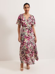 Phase Eight Black Petite Violet Floral Print Ruffle Maxi Dress - Image 1 of 5