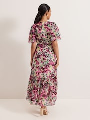 Phase Eight Black Petite Violet Floral Print Ruffle Maxi Dress - Image 2 of 5