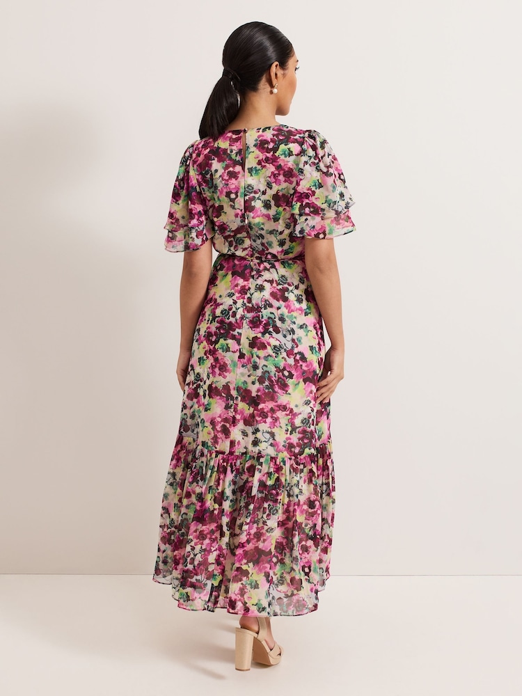Phase Eight Black Petite Violet Floral Print Ruffle Maxi Dress - Image 2 of 5