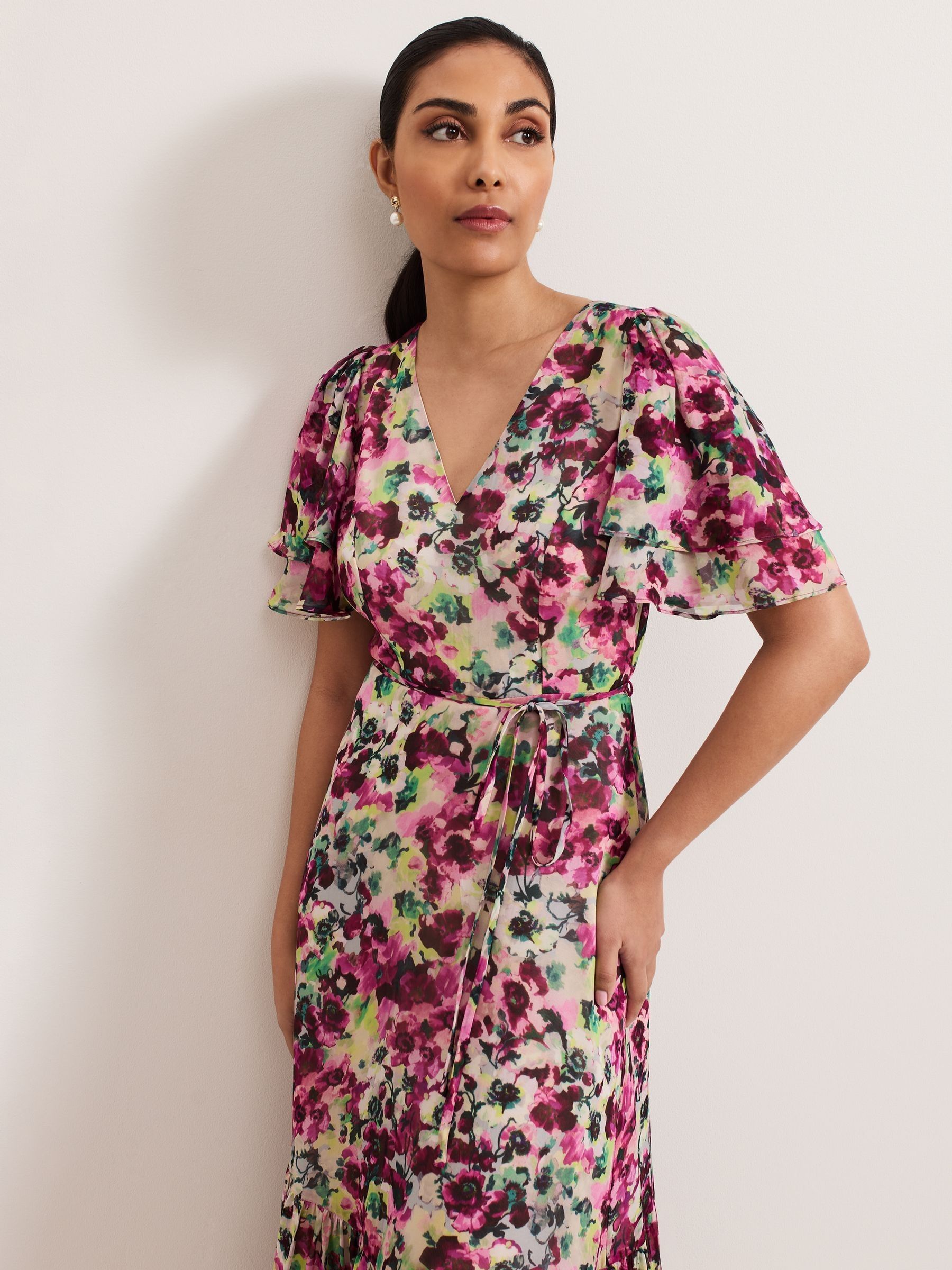Buy Phase Eight Black Petite Violet Floral Print Ruffle Maxi
