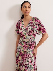 Phase Eight Black Petite Violet Floral Print Ruffle Maxi Dress - Image 3 of 5