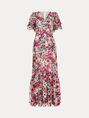 Phase Eight Black Petite Violet Floral Print Ruffle Maxi Dress - Image 5 of 5
