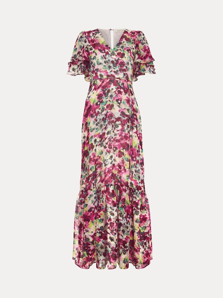 Phase Eight Black Petite Violet Floral Print Ruffle Maxi Dress - Image 5 of 5
