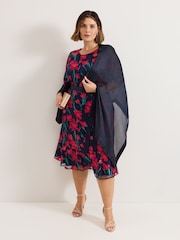 Phase Eight Blue Navy Satin Trim Scarf - Image 4 of 5