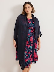 Phase Eight Blue Navy Satin Trim Scarf - Image 5 of 5