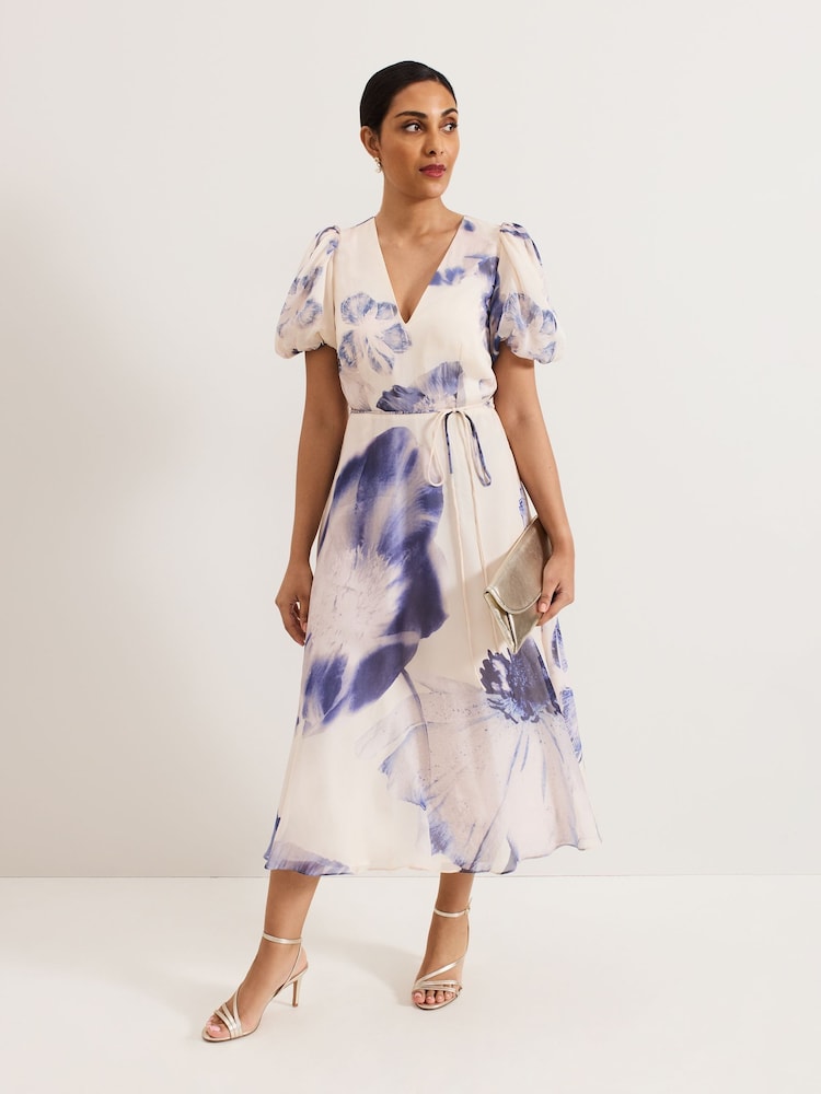 Phase Eight Black Petite Lizzie Floral Midi Dress - Image 1 of 5