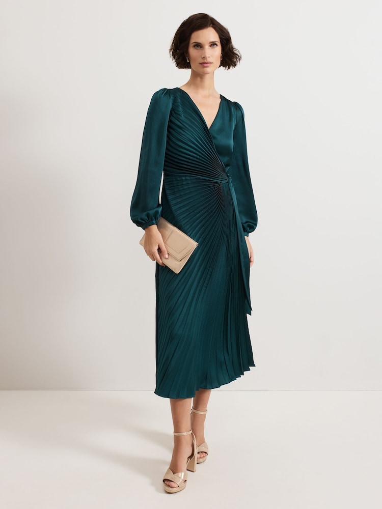 Phase Eight Green Petite Gracie Sunray Pleated Midi Dress - Image 1 of 7