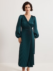 Phase Eight Green Petite Gracie Sunray Pleated Midi Dress - Image 3 of 7