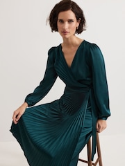Phase Eight Green Petite Gracie Sunray Pleated Midi Dress - Image 6 of 7