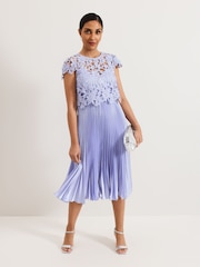 Phase Eight Blue Petite Dana Lace Double Layer Dress - Image 1 of 7