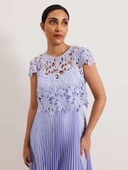 Phase Eight Blue Petite Dana Lace Double Layer Dress - Image 3 of 7
