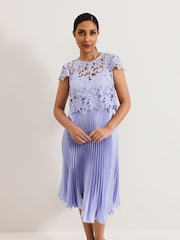 Phase Eight Blue Petite Dana Lace Double Layer Dress - Image 5 of 7