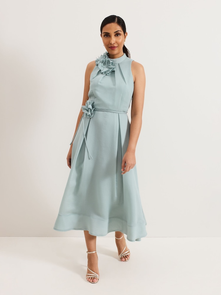 Phase Eight Blue Senita floral Detail Midi Dress - Image 1 of 6