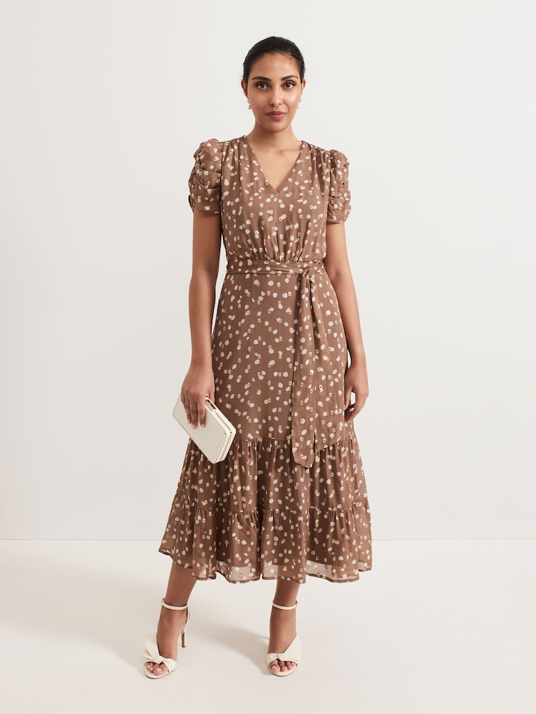 Phase Eight Natural Petite Amy Spot Shimmer Midi Dress - Image 1 of 5