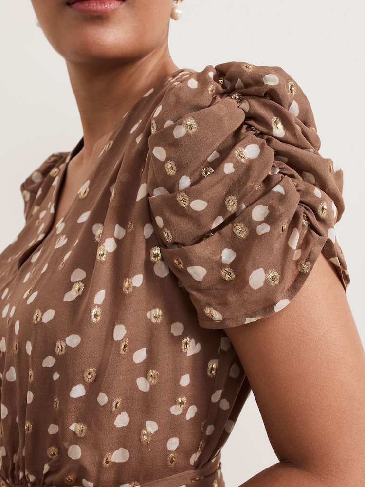 Phase Eight Natural Petite Amy Spot Shimmer Midi Dress - Image 5 of 5