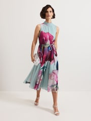 Phase Eight Blue Tahnia Floral Print Sequin Dress - Image 1 of 7