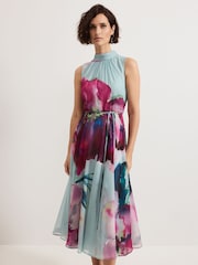 Phase Eight Blue Tahnia Floral Print Sequin Dress - Image 3 of 7