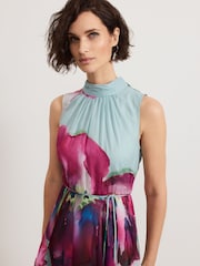 Phase Eight Blue Tahnia Floral Print Sequin Dress - Image 4 of 7