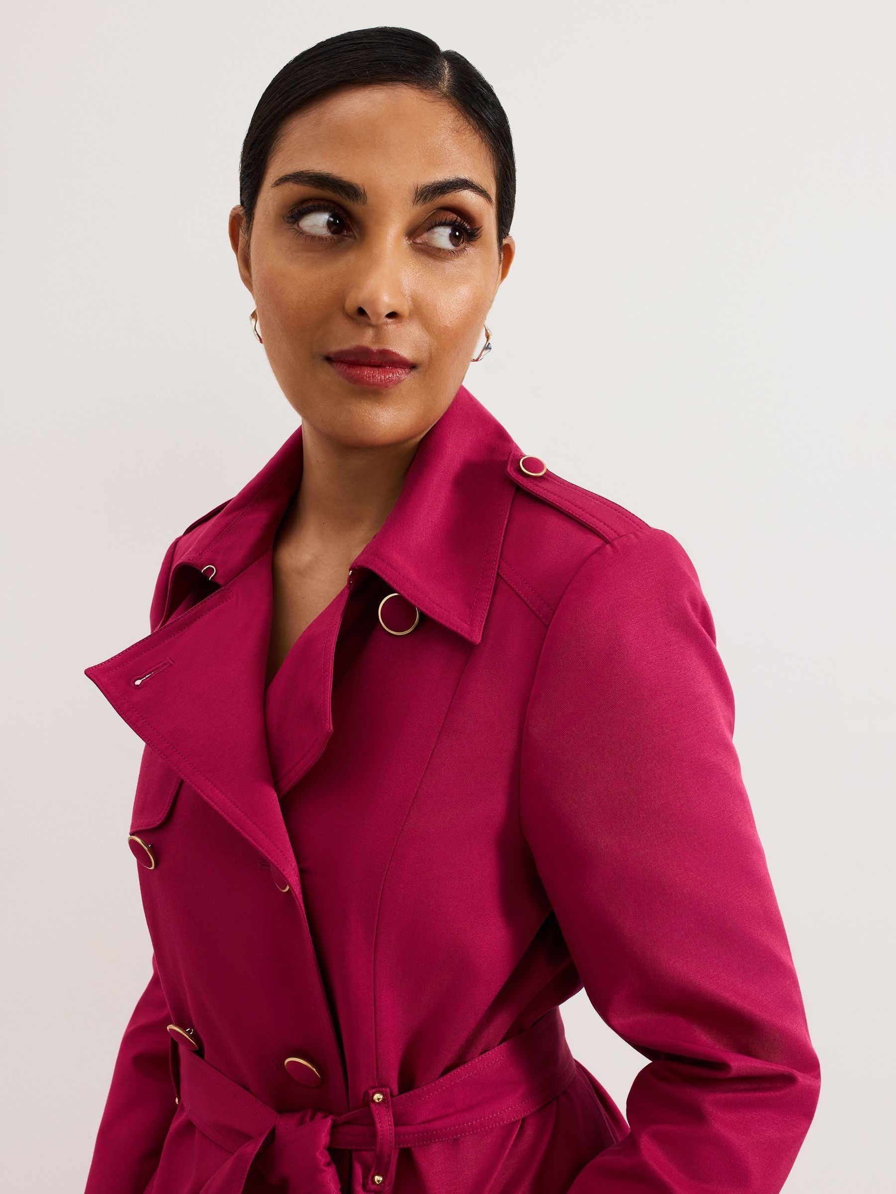 Buy Phase Eight Pink Petite Cheryl Long Fitted Trench Coat from
