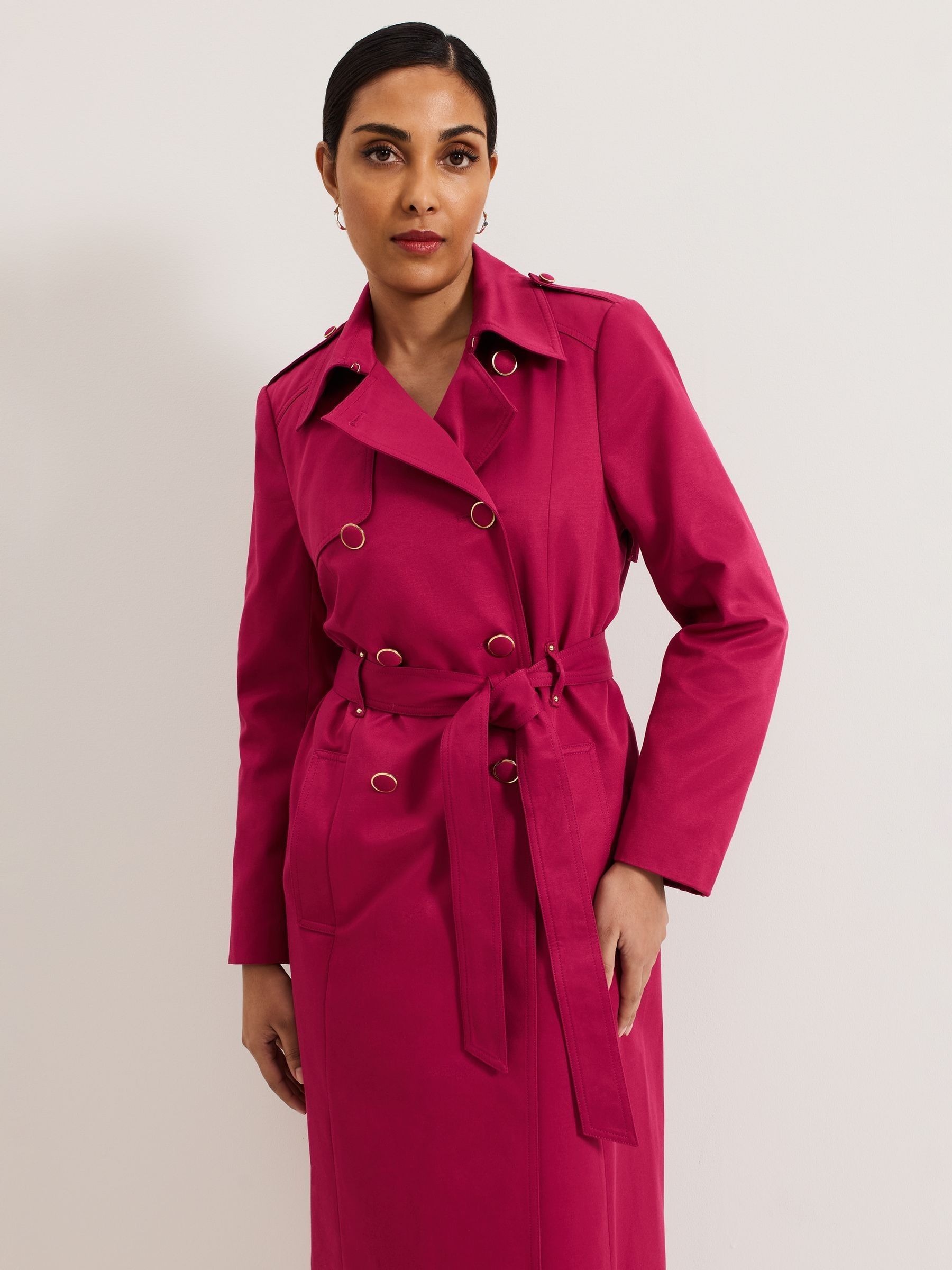 Buy Phase Eight Pink Petite Cheryl Long Fitted Trench Coat from