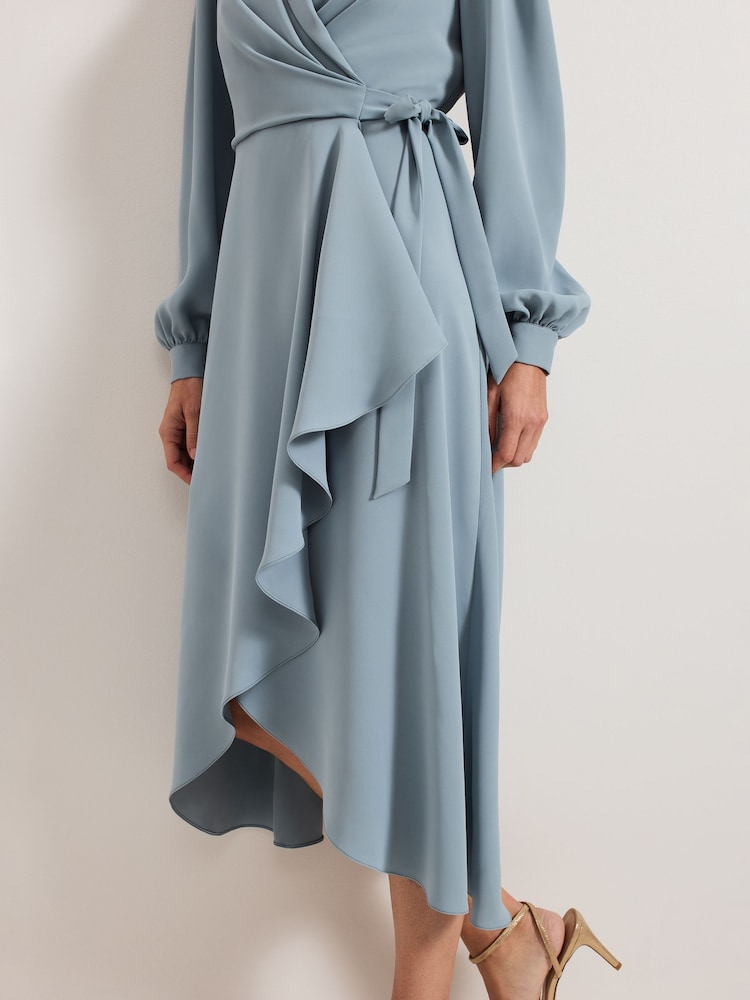 knee length dresses for ladies Women's Navy Midi Wrap Dress + Sweater Dress