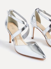 Linzi Silver Runway Faux Leather Stiletto Court Heels With Crossover Front Strap - Image 5 of 6