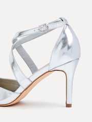 Linzi Silver Runway Faux Leather Stiletto Court Heels With Crossover Front Strap - Image 6 of 6