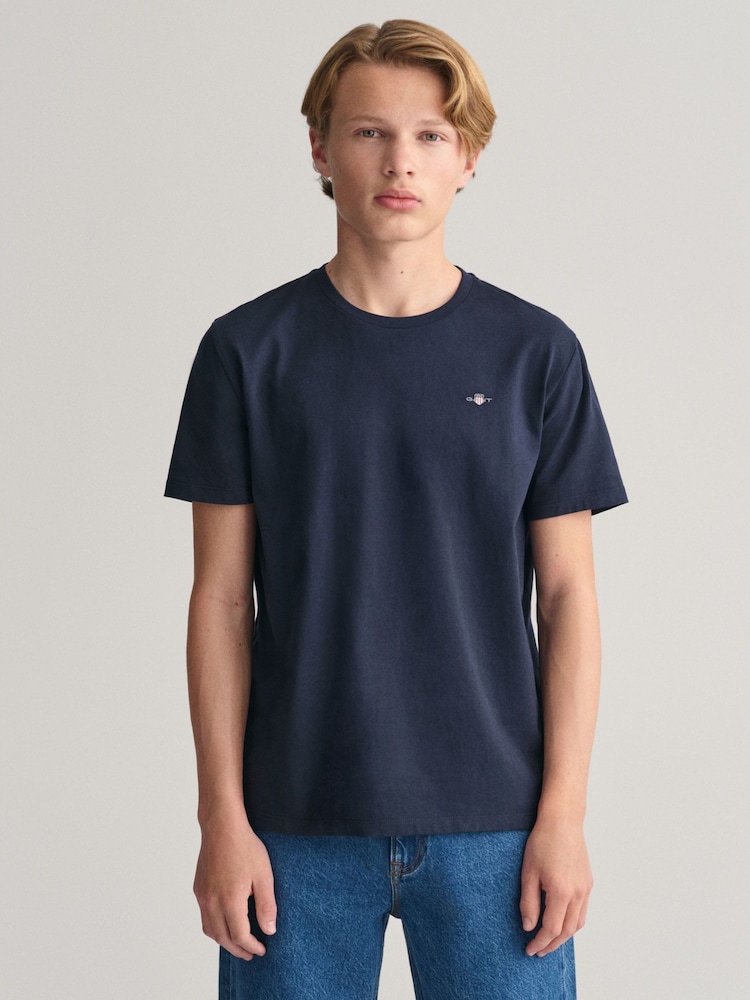 GANT Blue Kids Shield Crew Neck Cotton T-Shirt - Image 1 of 5